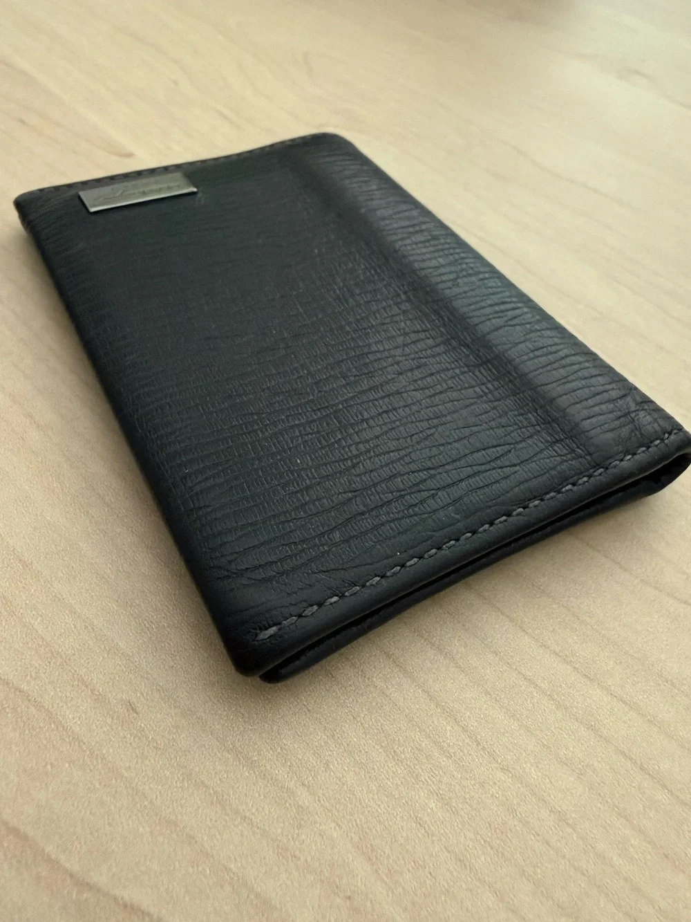 Salvatore Ferragamo Black Textured Leather Card Wallet with Metal Logo
